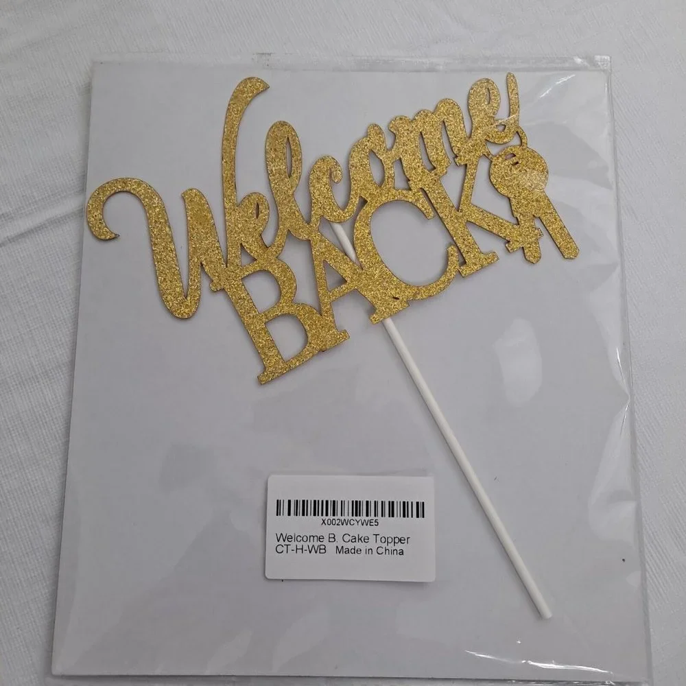 Welcome Back Cake Topper Gold Sparkle Keys